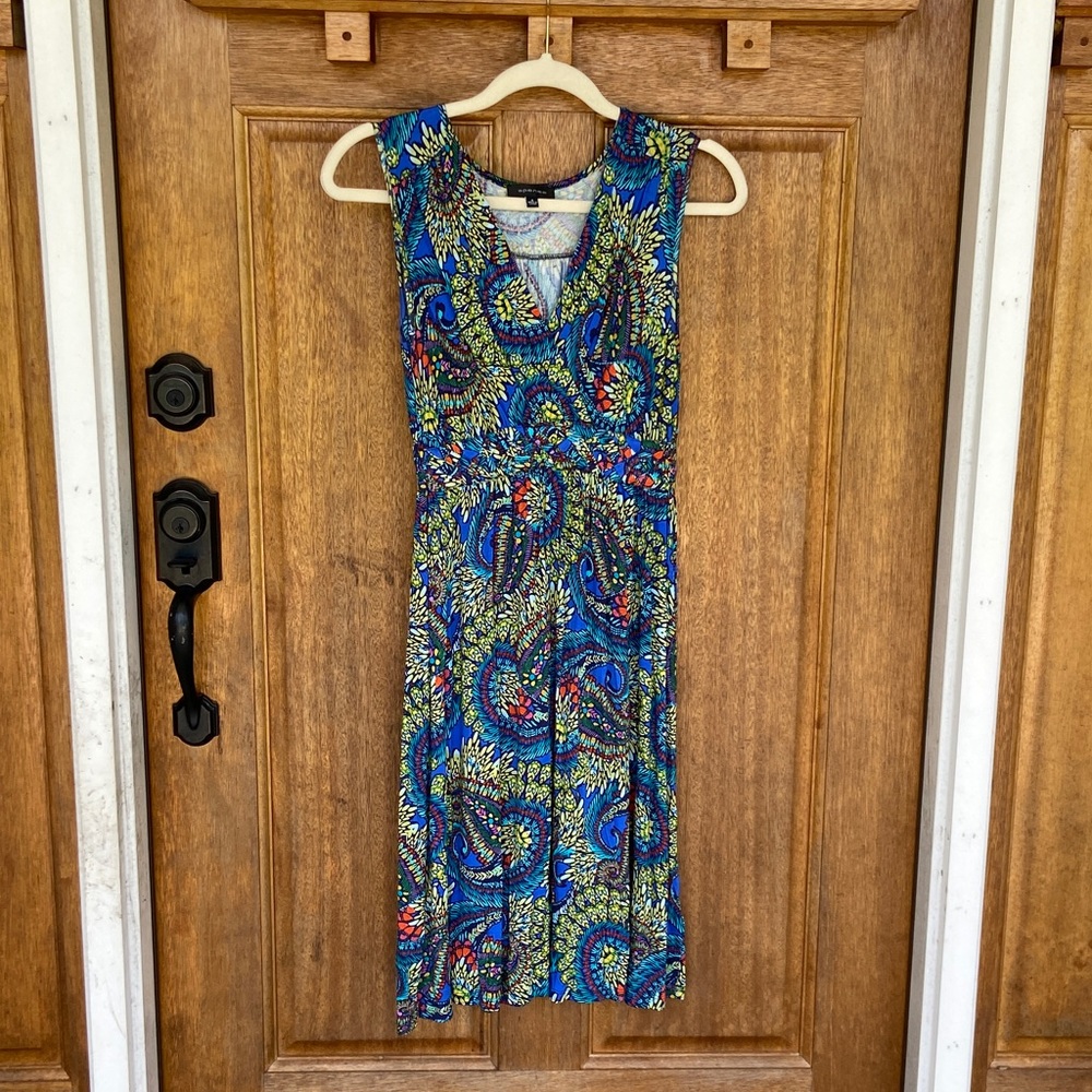 Spense | Blue/yellow paisley sleeveless dress, Sm